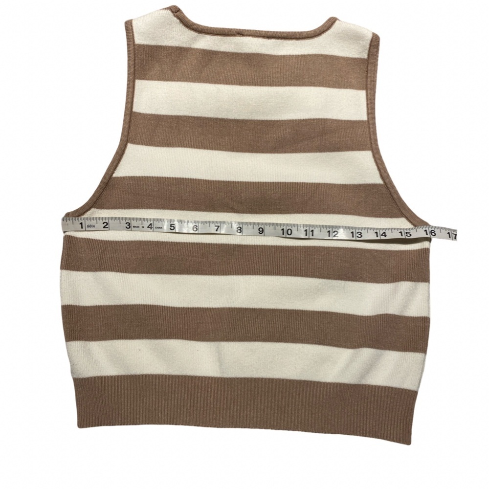 Dynamite Tan Ivory Striped Crewneck Tank Top Size Xl Knit Stretch Cropped - Picture 12 of 16